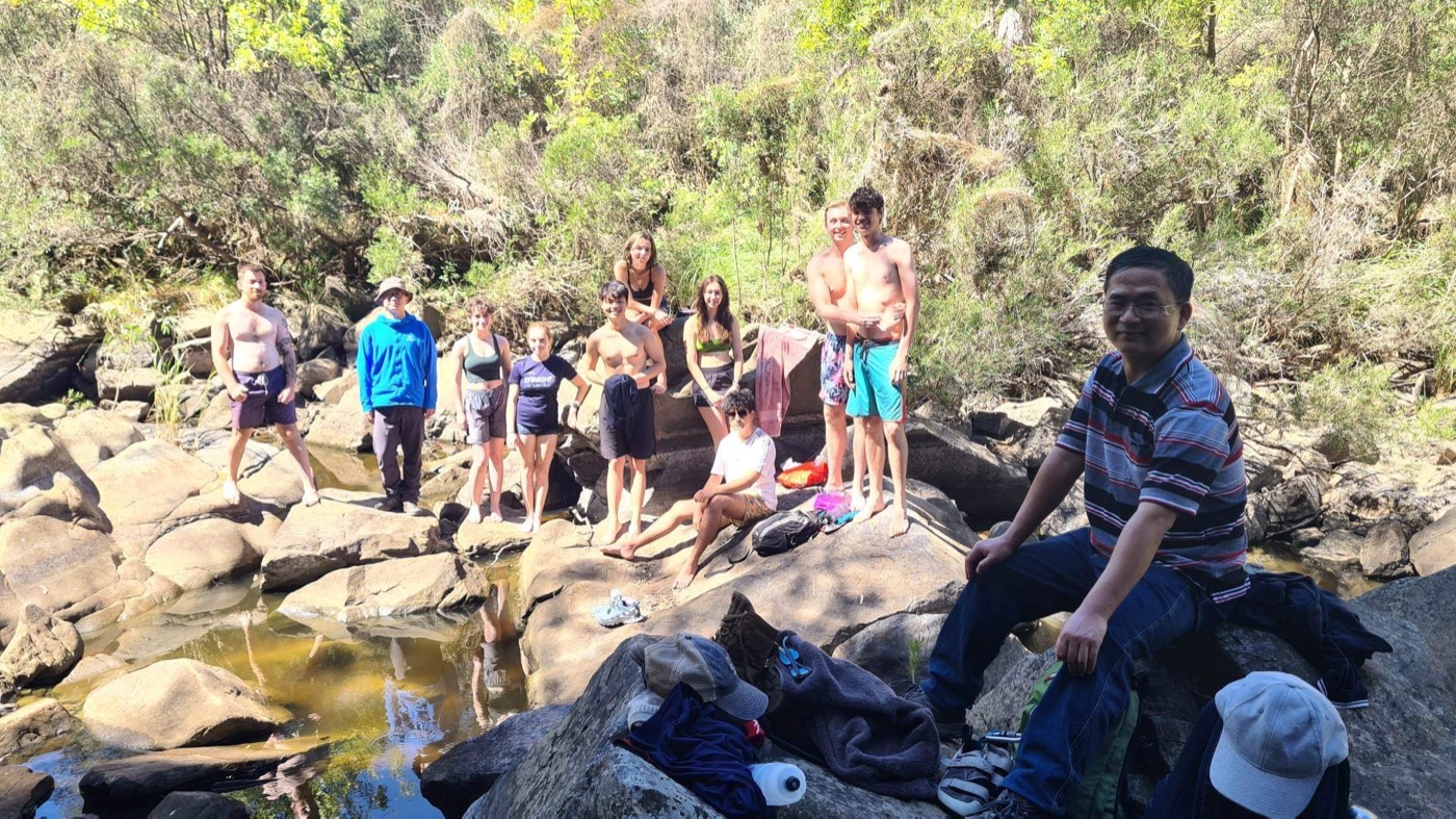 Mountain Club group at a creek during a camping trip in the Onkaparinga