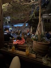 Drinks outside a café at night