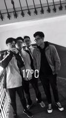 Four friends in a black and white mirror selfie